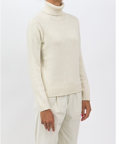 Aragona - Women's White Cashmere Turtleneck Sweater D2857TF 110