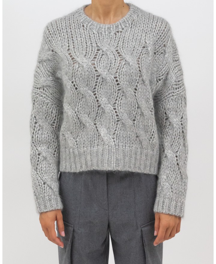 Brunello Cucinelli - Maglia a Treccia Grigio Perla Donna MMA371400 C3597