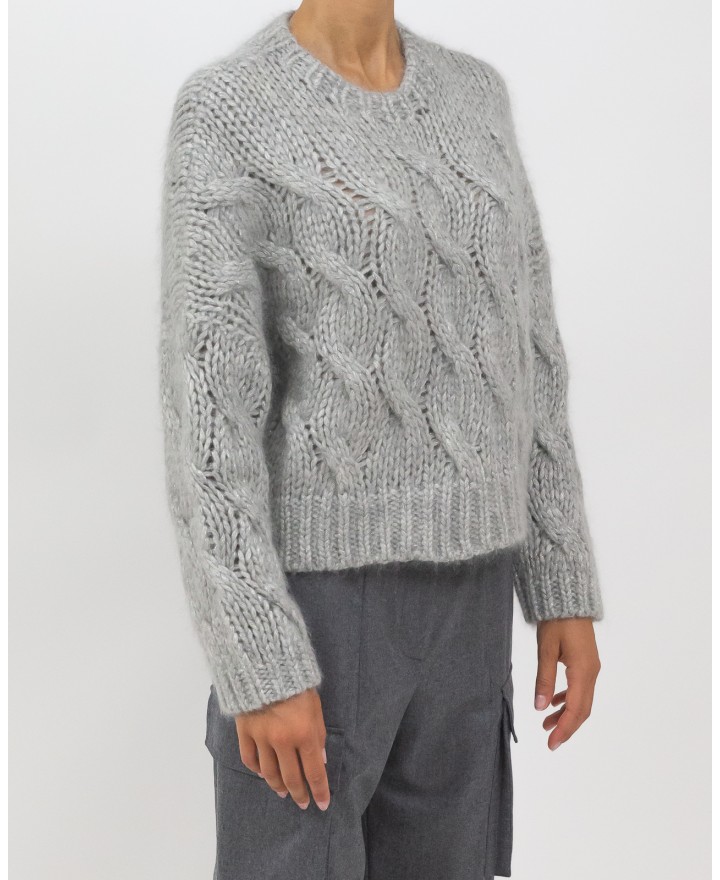 Brunello Cucinelli - Maglia a Treccia Grigio Perla Donna MMA371400 C3597