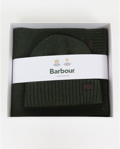Barbour - Set Carlton Fleck Verde Uomo sciarpa e berretto MGS0047 OL31