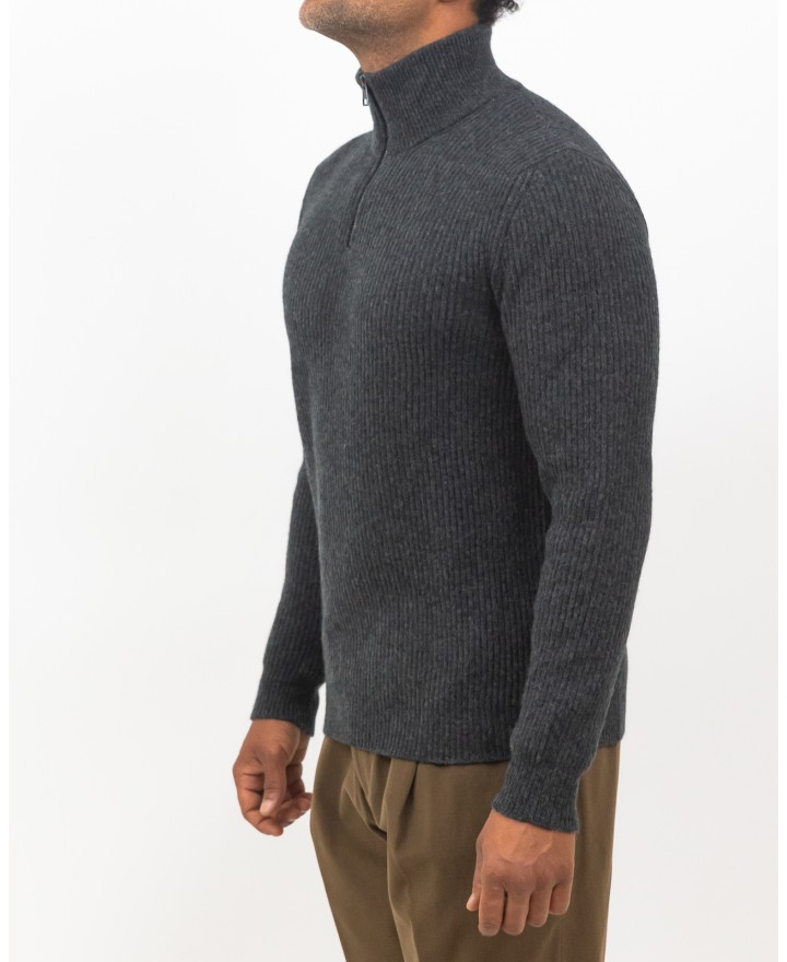 Roberto Collina - Men's Grey Half Zip Sweater RP40215 21 ANTRACITE