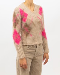 Roberto Collina - Beige Alpaca V-neck Sweater P46002 04 WALNUT/ROSE