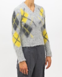 Roberto Collina - Grey Alpaca V-neck Sweater P46002 18 GRIGIO