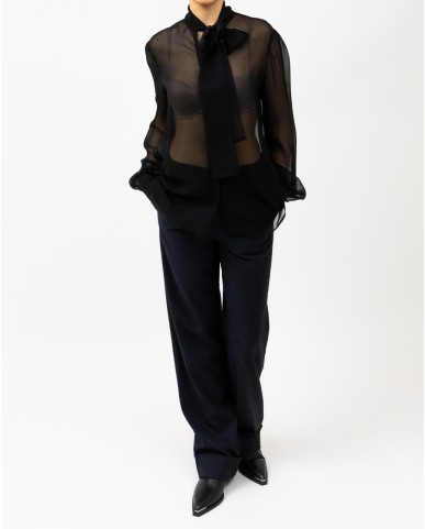 Lardini - Black Shirt with Bow Women's A4OLGA DB4010 900