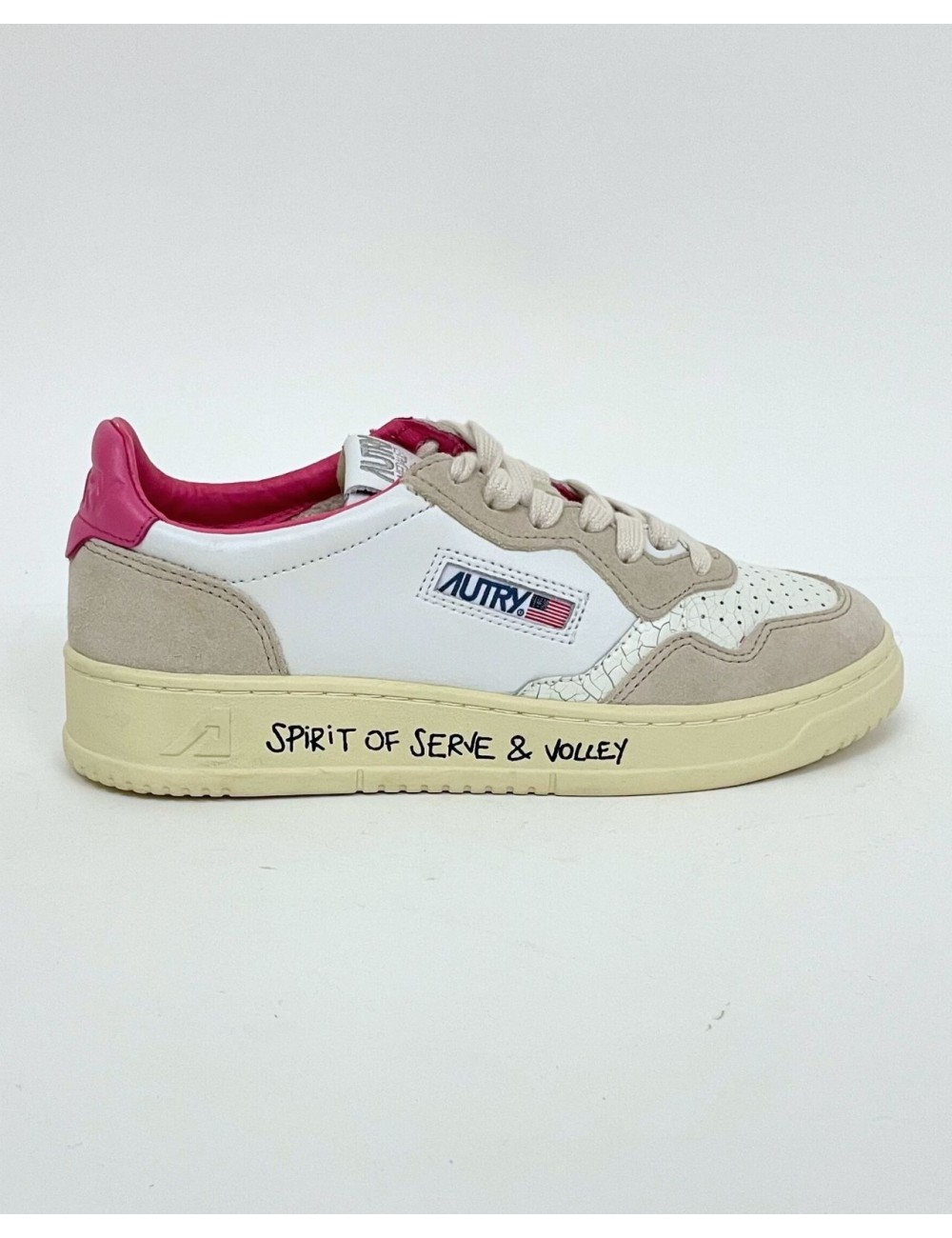 Autry - Shoe Medialist Leather/Suede/Side Writing White/Pink Woman AULW VY04 P24