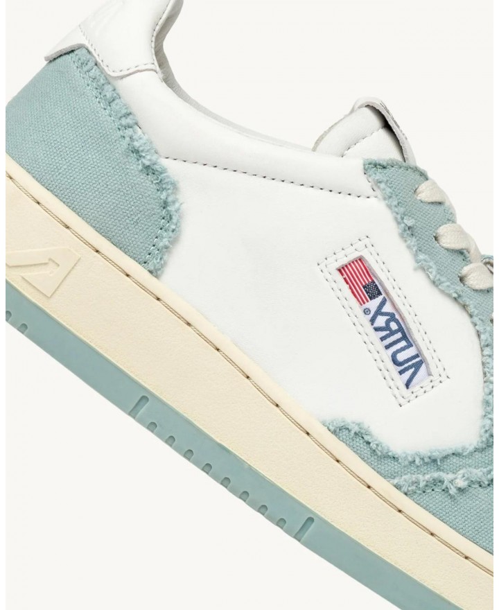 Autry - Shoe Medalist Bicolor Leather Canvas White/Blue Surf Woman AULW CB12 P24