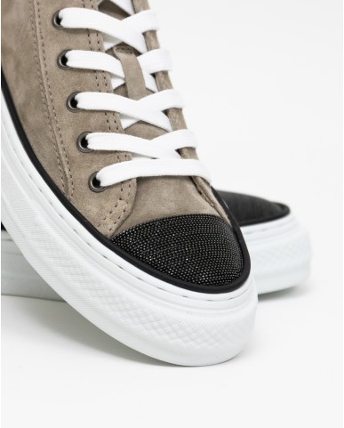 Brunello Cucinelli - Scarpe Sneakers in Camoscio Nocciola Donna MZSFG2645 C8767