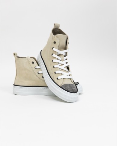 Brunello Cucinelli - Ivory Suede Women's High Sneakers Shoes MZSFG2617 CQF25