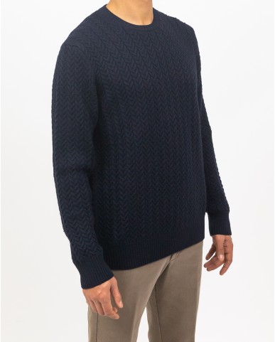 Zanone - Girocollo Treccia Lana Rasata Blu Uomo 810104 ZN228 Z1375 I24
