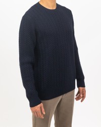 Zanone - Girocollo Treccia Lana Rasata Blu Uomo 810104 ZN228 Z1375 I24