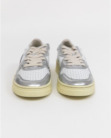 Autry - Scarpa Medalist Pelle Bicolor Laminata Argento Donna AULW WB18 CON