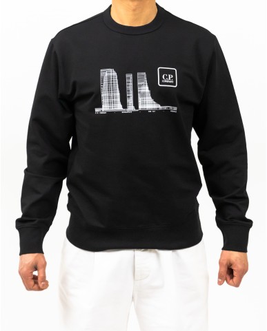 CP Company Metropolis - Felpa Girocollo Nera Uomo LSS051A00 6452W 999 P25
