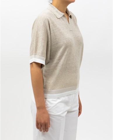 Peserico - Polo Senza Bottoni Cappuccino Beige Donna M99912F12 B9273 B43 P25