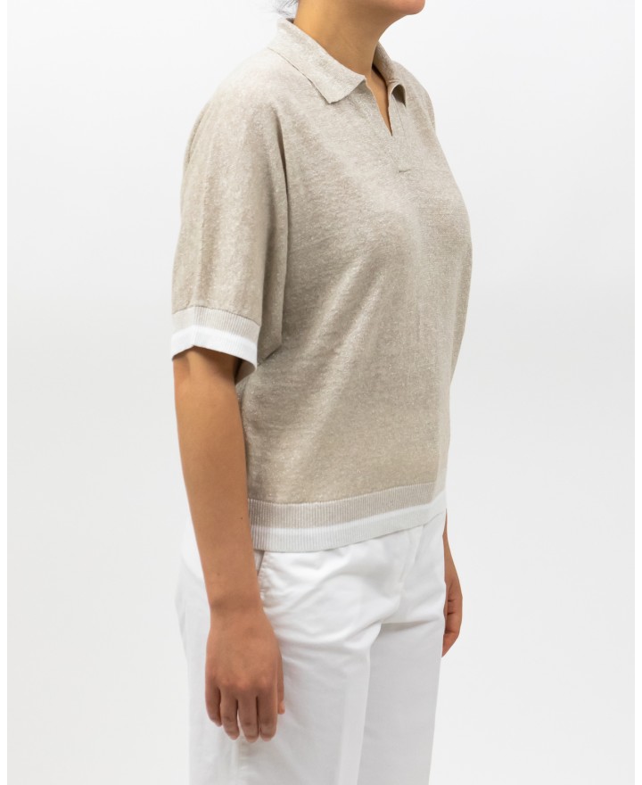 Peserico - Polo Senza Bottoni Cappuccino Beige Donna M99912F12 B9273 B43 P25