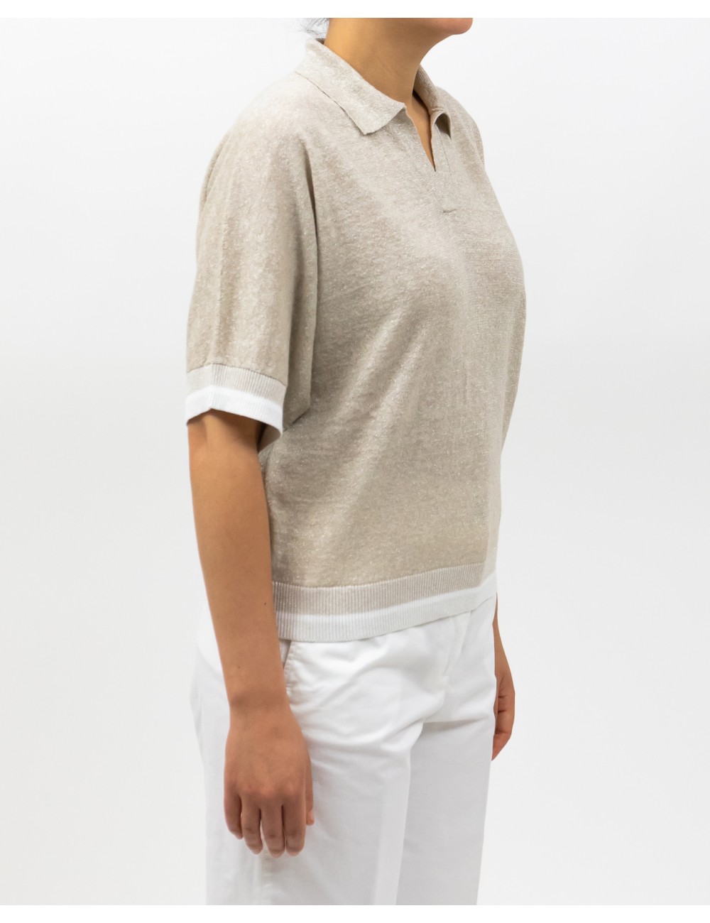 Peserico - Polo Senza Bottoni Cappuccino Beige Donna M99912F12 B9273 B43 P25