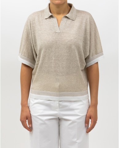 Peserico - Polo Senza Bottoni Cappuccino Beige Donna M99912F12 B9273 B43 P25
