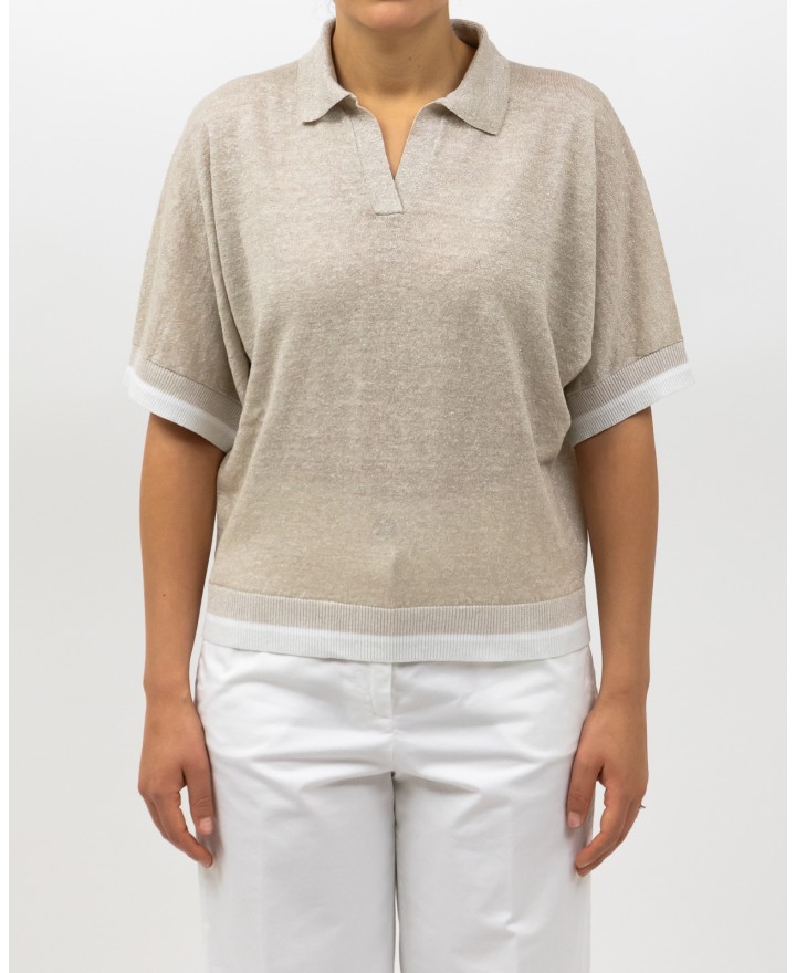 Peserico - Polo Senza Bottoni Cappuccino Beige Donna M99912F12 B9273 B43 P25