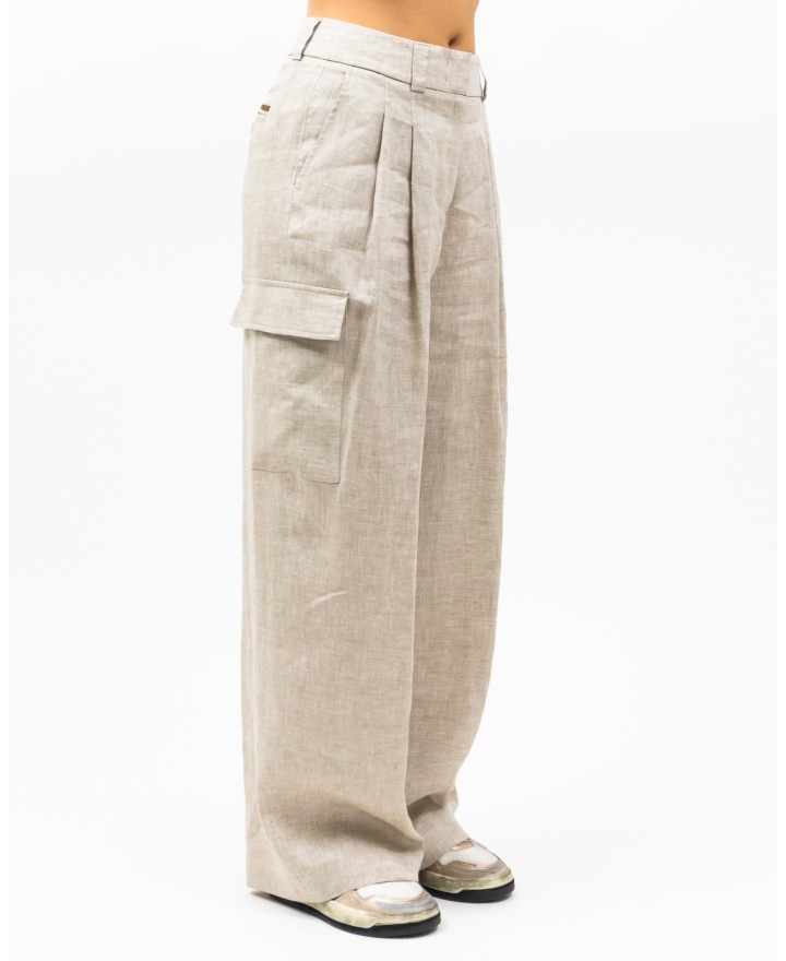 Peserico - Pantalone Palzzo Cargo Beige Donna Peserico - Pantalone Palzzo Cargo Beige Donna