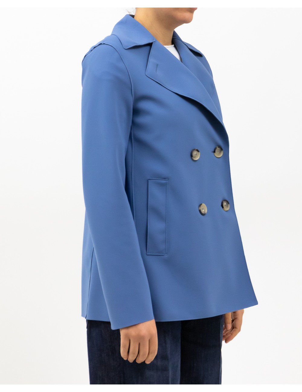 Harris Wharf London - Trench Corto Scuba Denim Blue Donna A2211PJT 434 DENIM B P25