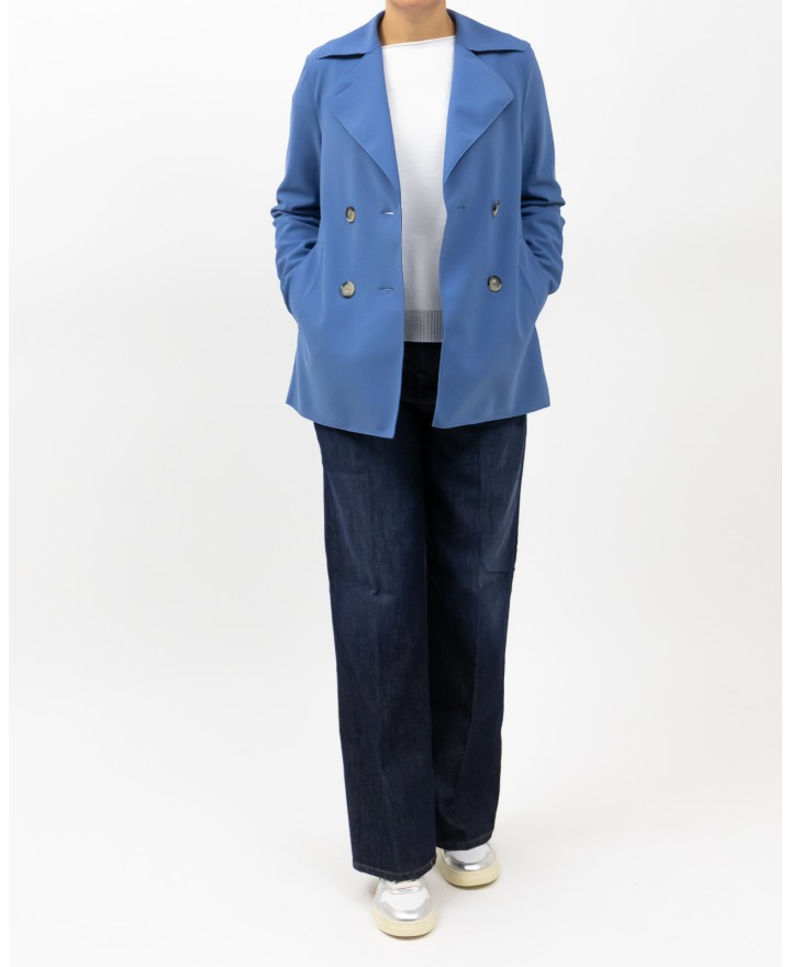 Harris Wharf London - Trench Corto Scuba Denim Blue Donna A2211PJT 434 DENIM B P25