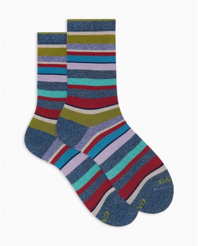 Gallo - Calze al Polpaccio Lurex Righe Blu Donna AP512028 31750 P25