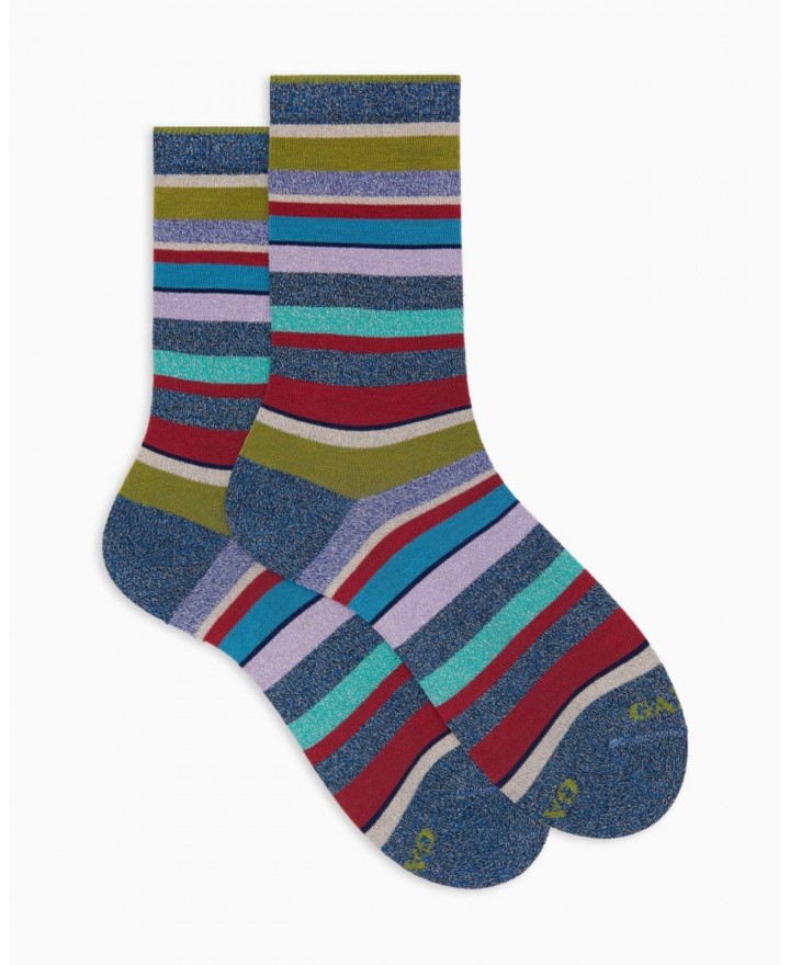 Gallo - Calze al Polpaccio Lurex Righe Blu Donna AP512028 31750 P25