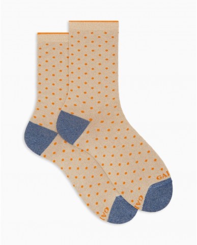 Gallo - Women's Beige Polka Dot Lurex Calf Socks AP512108 15441 P25