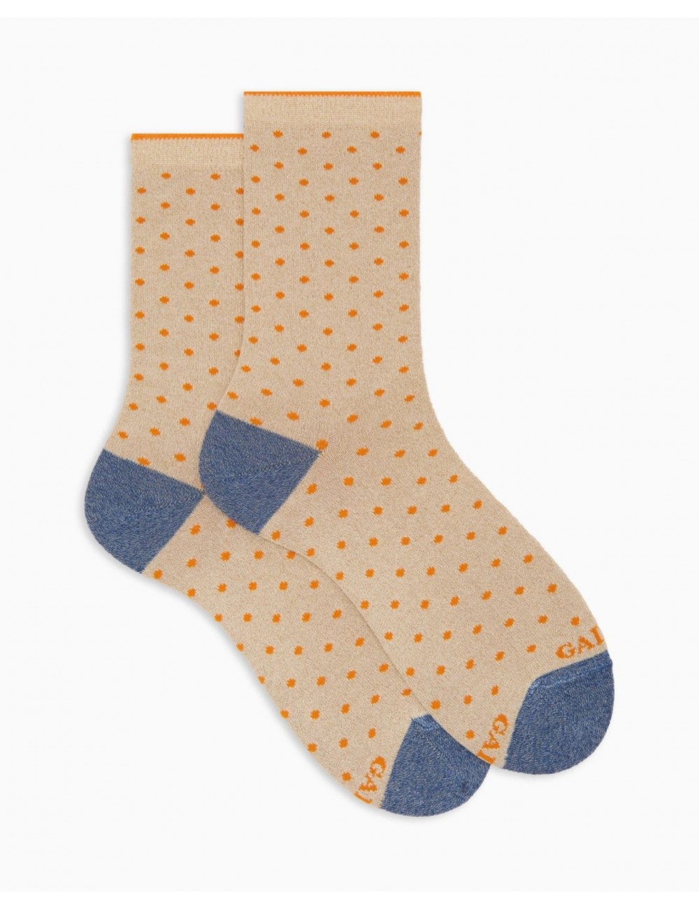 Gallo - Women's Beige Polka Dot Lurex Calf Socks AP512108 15441 P25