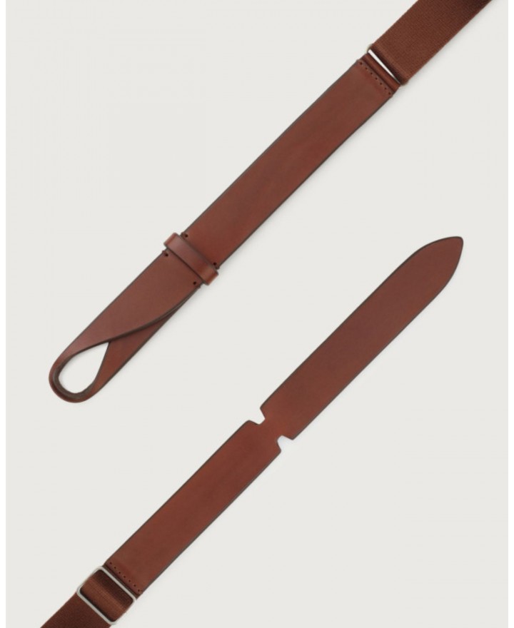 Orciani - Men's NoBuckle Bull Leather/Fabric Burnt Belt NB0001 BUL BRU P24