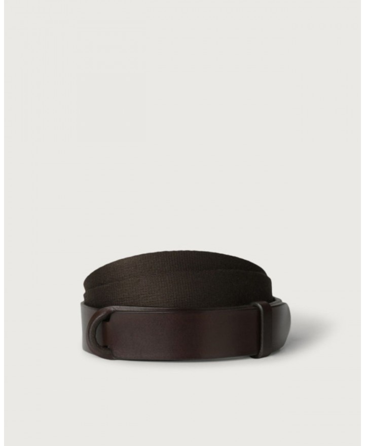 Orciani - Men's NoBuckle Bull Leather/Textile Brown Belt NB0001 BUL TMO CON