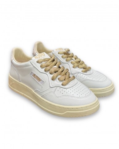 Autry - Women's Medalist White Leather Shoe Laces Gold AULW SW01 CON