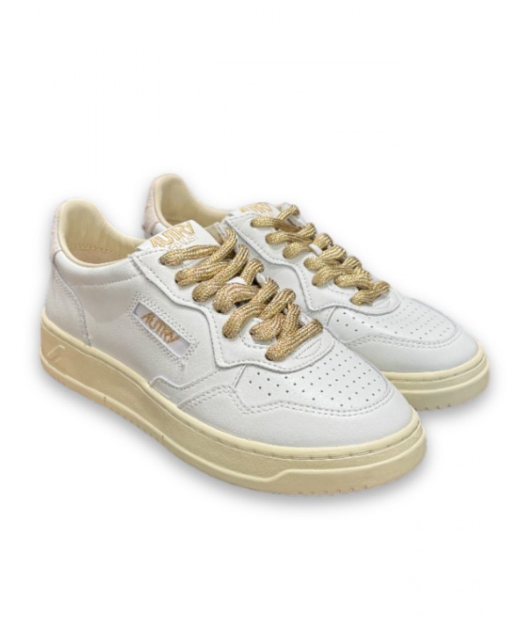 Autry - Scarpa Medalist Pelle Bianca Lacci Oro Donna AULW SW01 CON