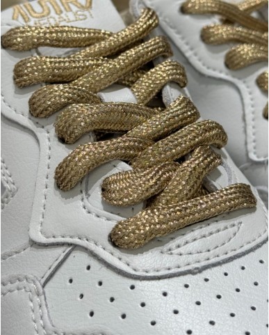 Autry - Women's Medalist White Leather Shoe Laces Gold AULW SW01 CON