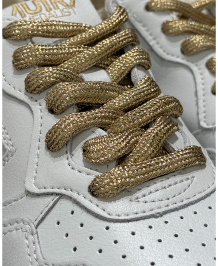 Autry - Women's Medalist White Leather Shoe Laces Gold AULW SW01 CON