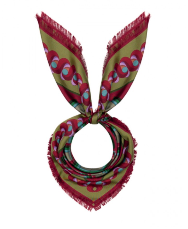 Pinto - Women's Red/Olive Silk Scarf 90x90 ALOEUW 516119 I25