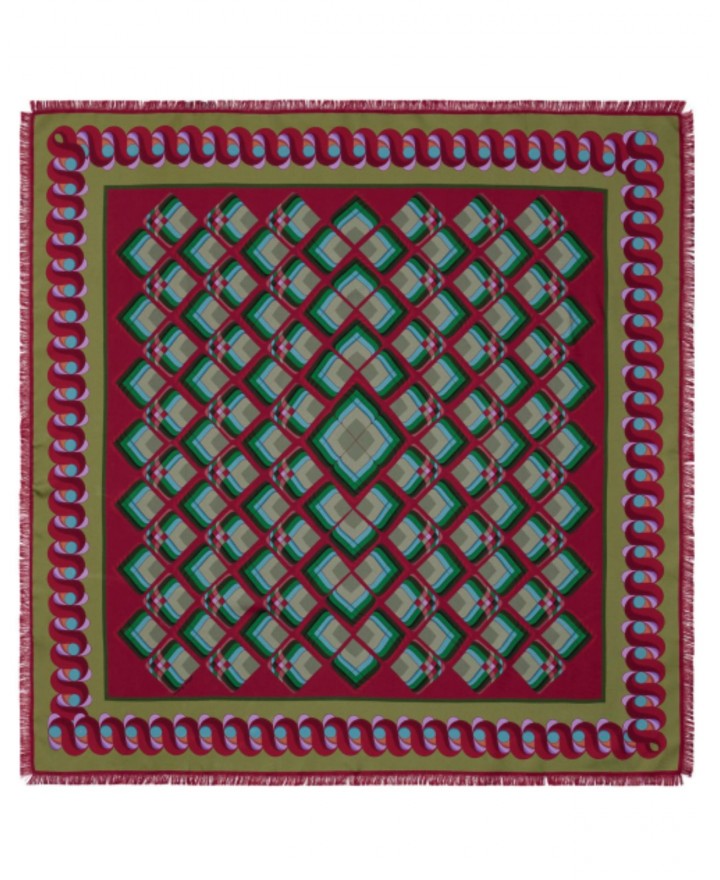 Pinto - Foulard Seta 90x90 Rosso/Oliva Donna ALOEUW 516119 I25