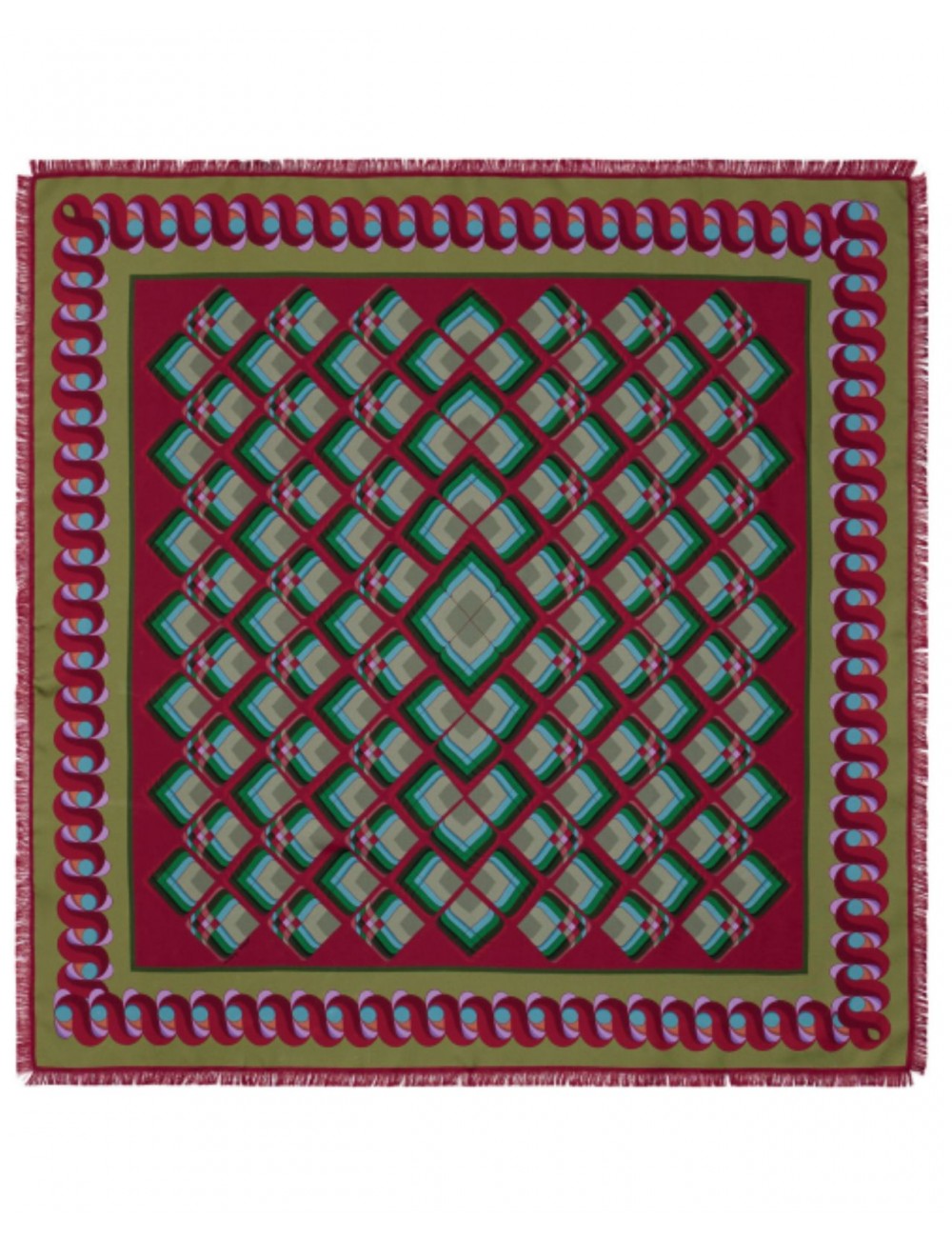 Pinto - Foulard Seta 90x90 Rosso/Oliva Donna ALOEUW 516119 I25