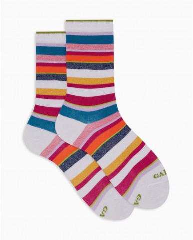 Gallo - Calze al Polpaccio Righe Lurex Bianche Donna AP512028 30837 P25