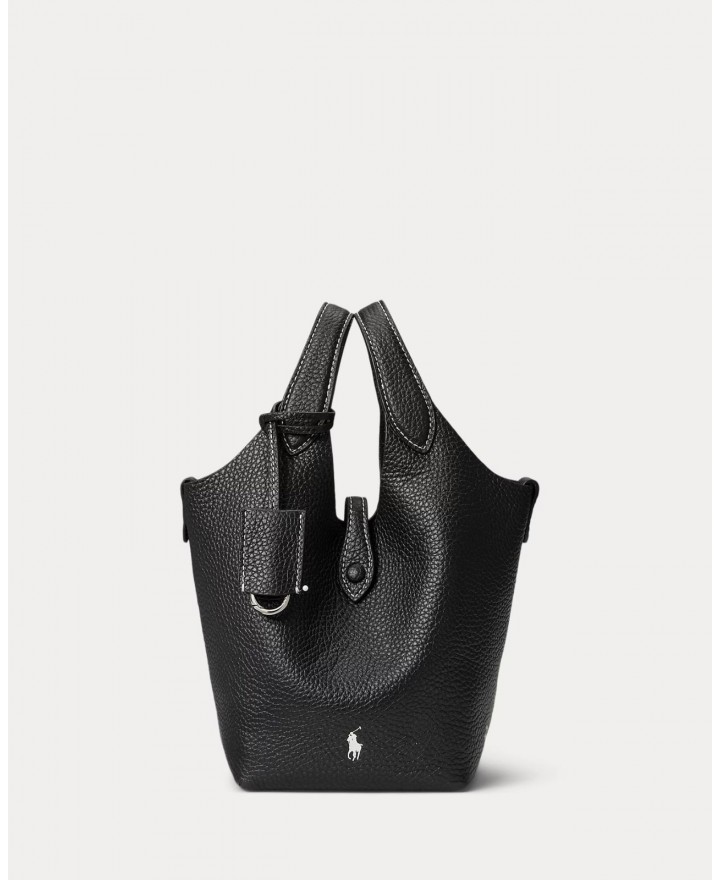 Polo Ralph Lauren - Borsa Mini Tote Pelle Martellata Nera 428944657013 I25
