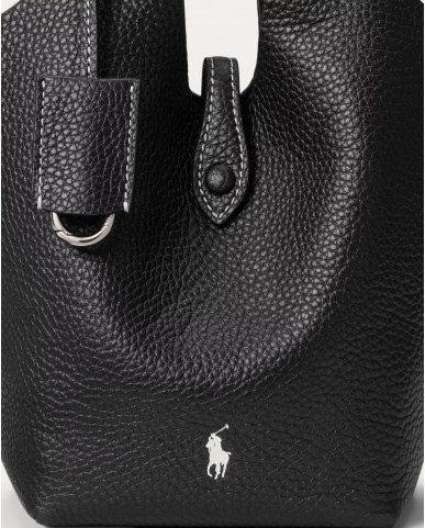 Polo Ralph Lauren - Borsa Mini Tote Pelle Martellata Nera 428944657013 I25