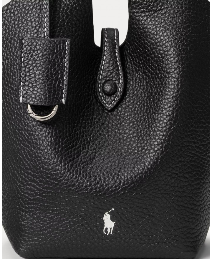 Polo Ralph Lauren - Borsa Mini Tote Pelle Martellata Nera 428944657013 I25