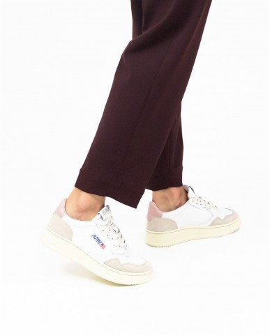 Autry - Scarpa Medalist Pelle/Suede Bianca/Rosa Cipria Donna AULW LS37 CON