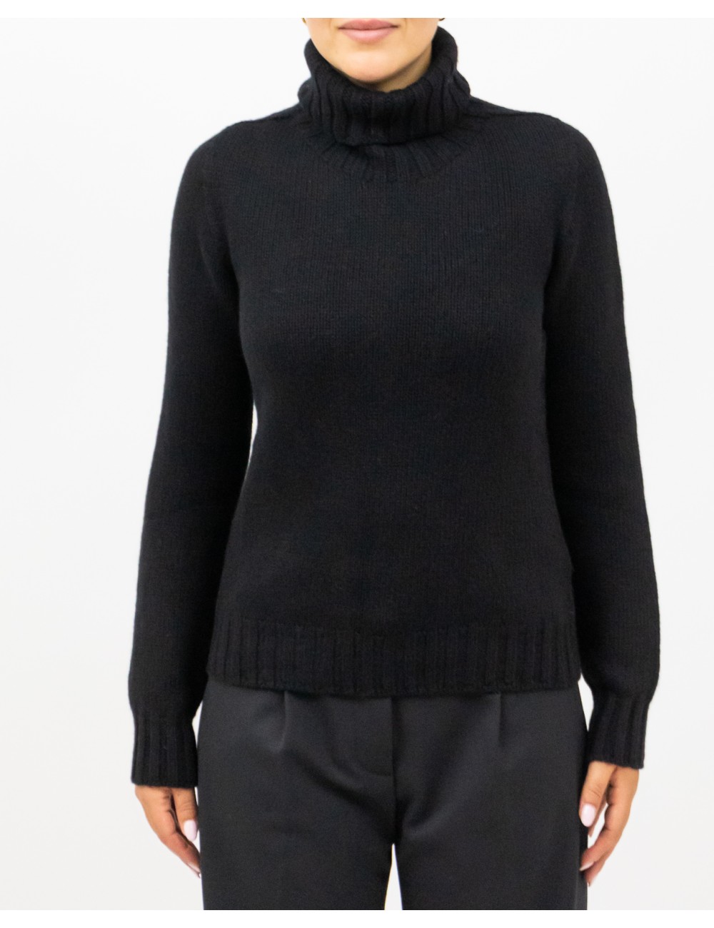 Aragona - Women's Black Cashmere Turtleneck Sweater D3232TF 101 NERO I25
