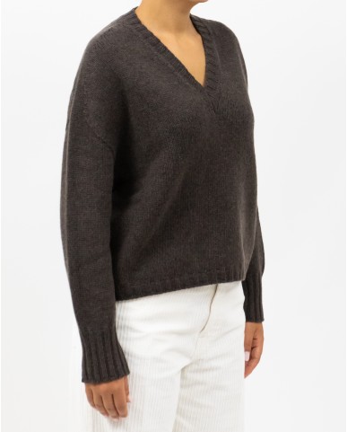 Aragona - Maglia Scollo V Cashmere Marrone Donna D3235TF 304 MARMOTTA I25