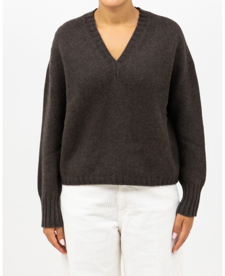 Aragona - Maglia Scollo V Cashmere Marrone Donna D3235TF 304 MARMOTTA I25