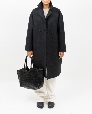 Harris Wharf - Women's Gray Double-Breasted Midi Coat C1487MLK 180 ANTRACI I25