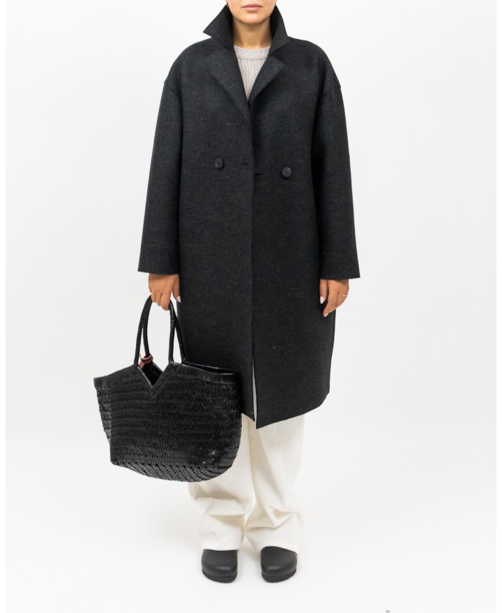 Harris Wharf - Women's Gray Double-Breasted Midi Coat C1487MLK 180 ANTRACI I25