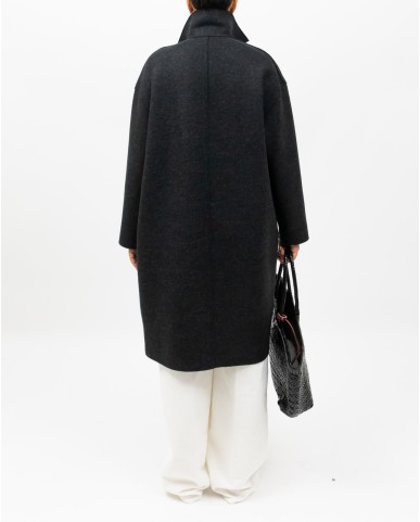 Harris Wharf - Women's Gray Double-Breasted Midi Coat C1487MLK 180 ANTRACI I25