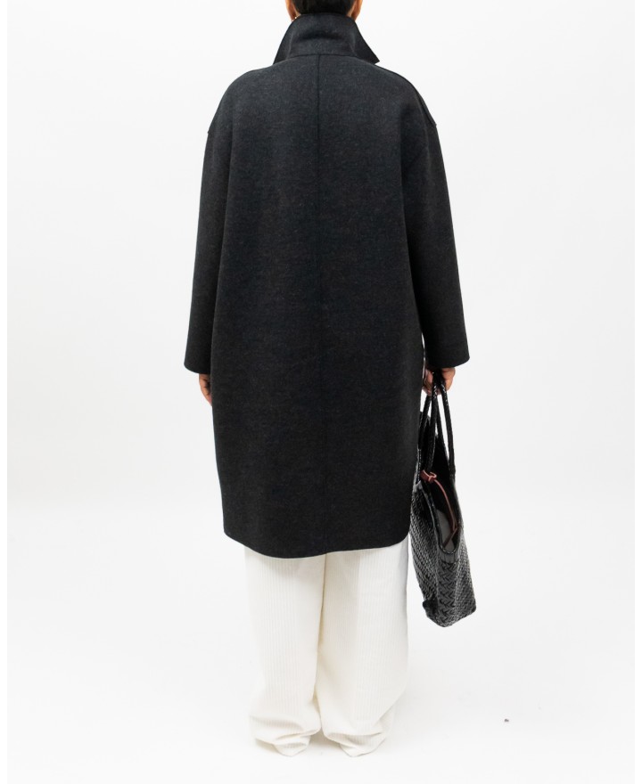 Harris Wharf - Women's Gray Double-Breasted Midi Coat C1487MLK 180 ANTRACI I25