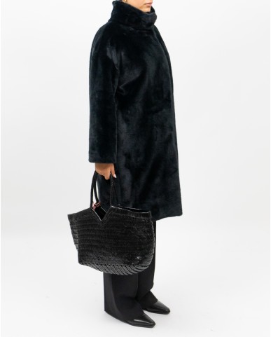 Herno - Women's Long Black Eco Fur Coat GC000491D 12422 9300 I25